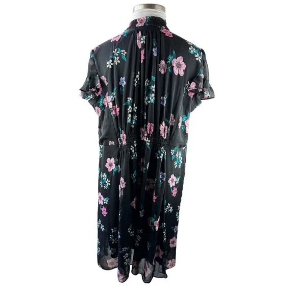 NWT Lane Bryant Floral Dress Black Smocked Keyhole Chiffon Plus Size 24 P - Picture 5 of 13